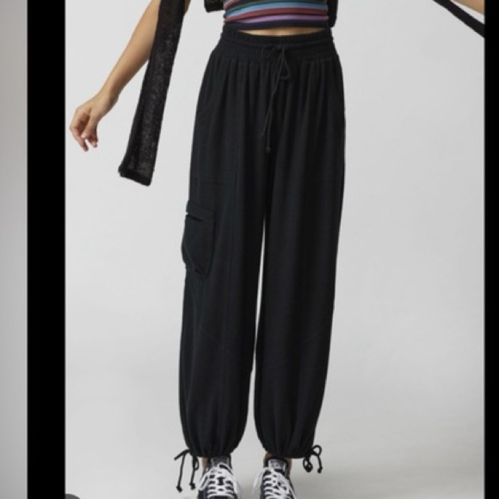 Out From Under Black Harem Jogger Pants Elastic Waist Adjustable Hem Boho